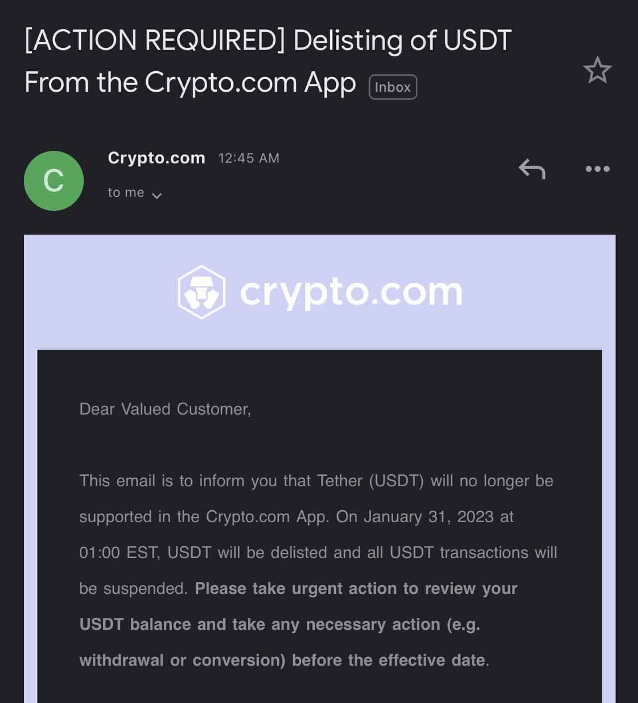 由於監管壓力，CryptoCom 將在加拿大下架 USDT